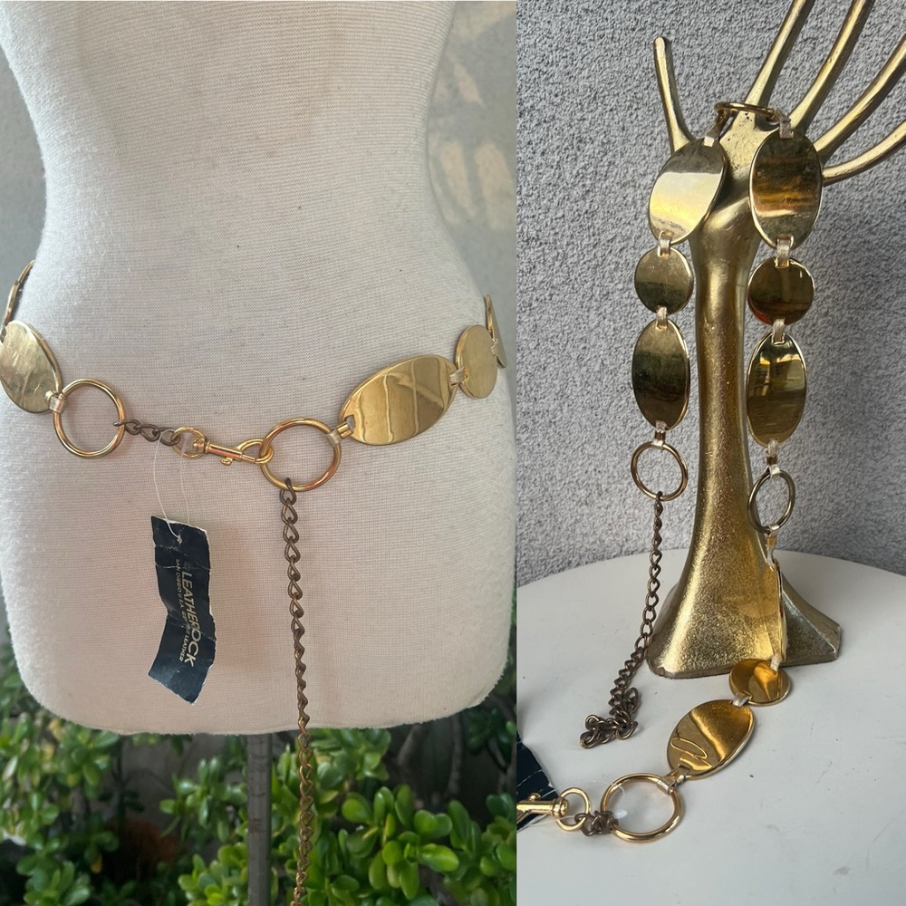 Leatherock boho hip chain belt gold metallic disc leather  Sz 34 NWOT.